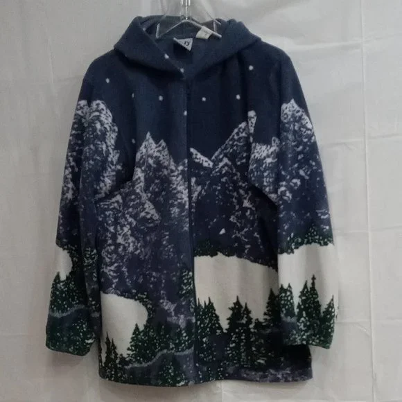 R&R Blue & White with Mounting View Women's Zip  Sweater Size 12 - Medium - Picture 2 of 5